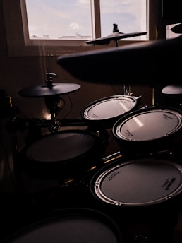 black and white drum set
