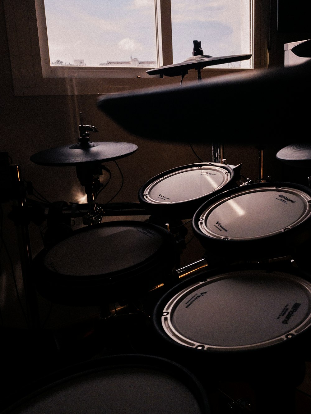 black and white drum set