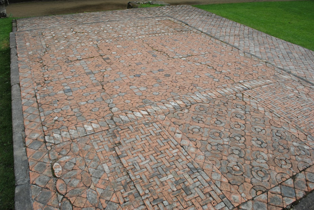 brown and white brick floor