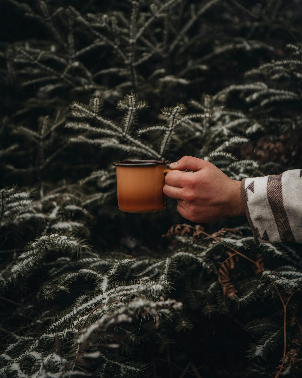 person holding brown ceramic mug