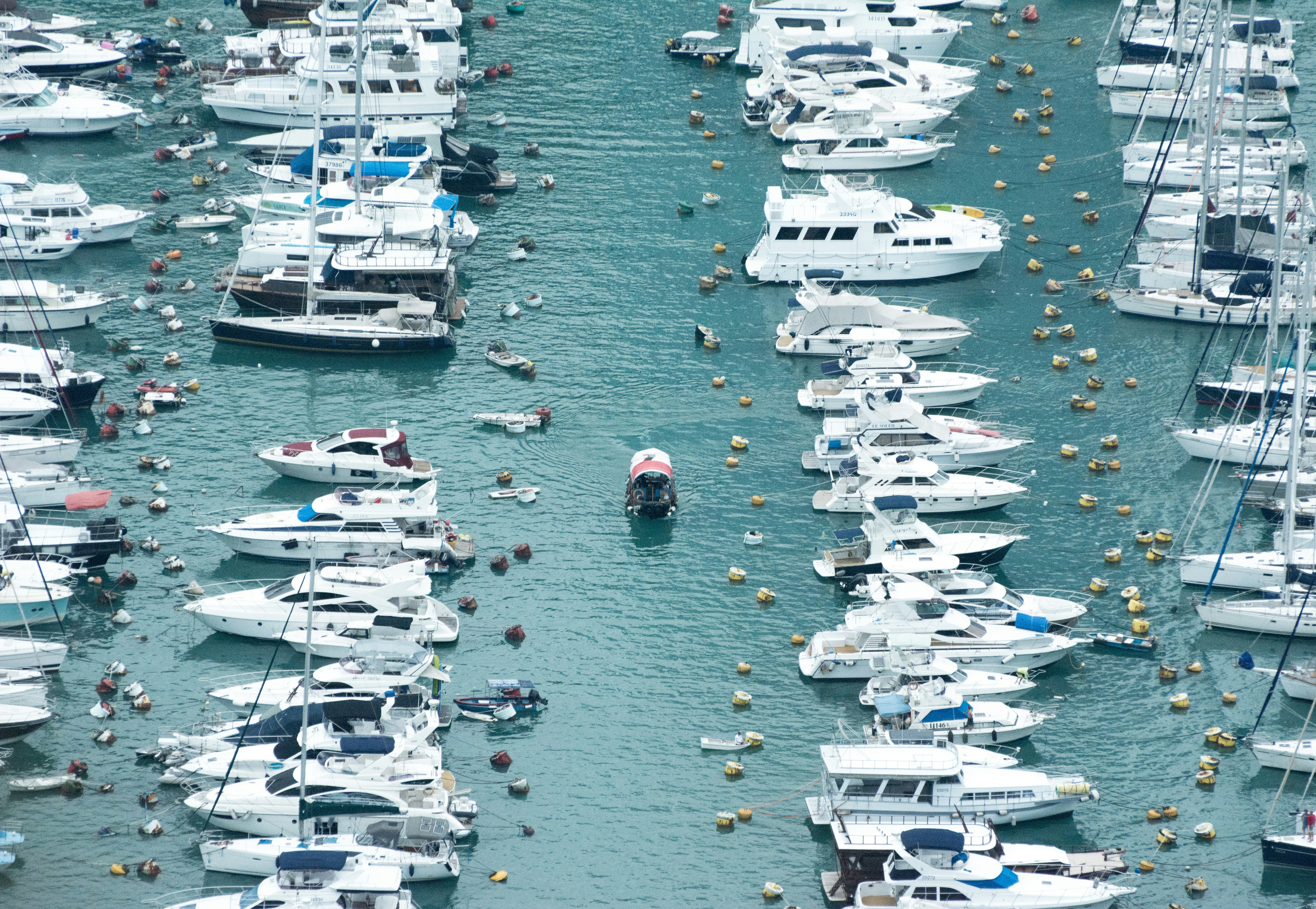 Barcos blancos en el muelle durante el día