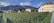 A picturesque vineyard stretches across the foreground, lush with rows of green grapevines. In the background, charming houses with traditional architecture can be seen. Beyond the houses, a range of majestic mountains rises, partially covered in snow, under a sky spotted with clouds.