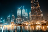 city skyline during night time