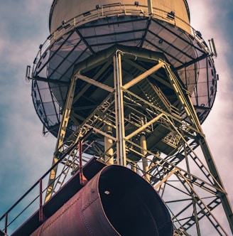 gray and red metal tower