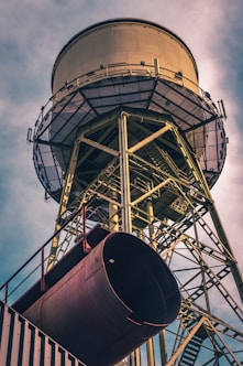 gray and red metal tower