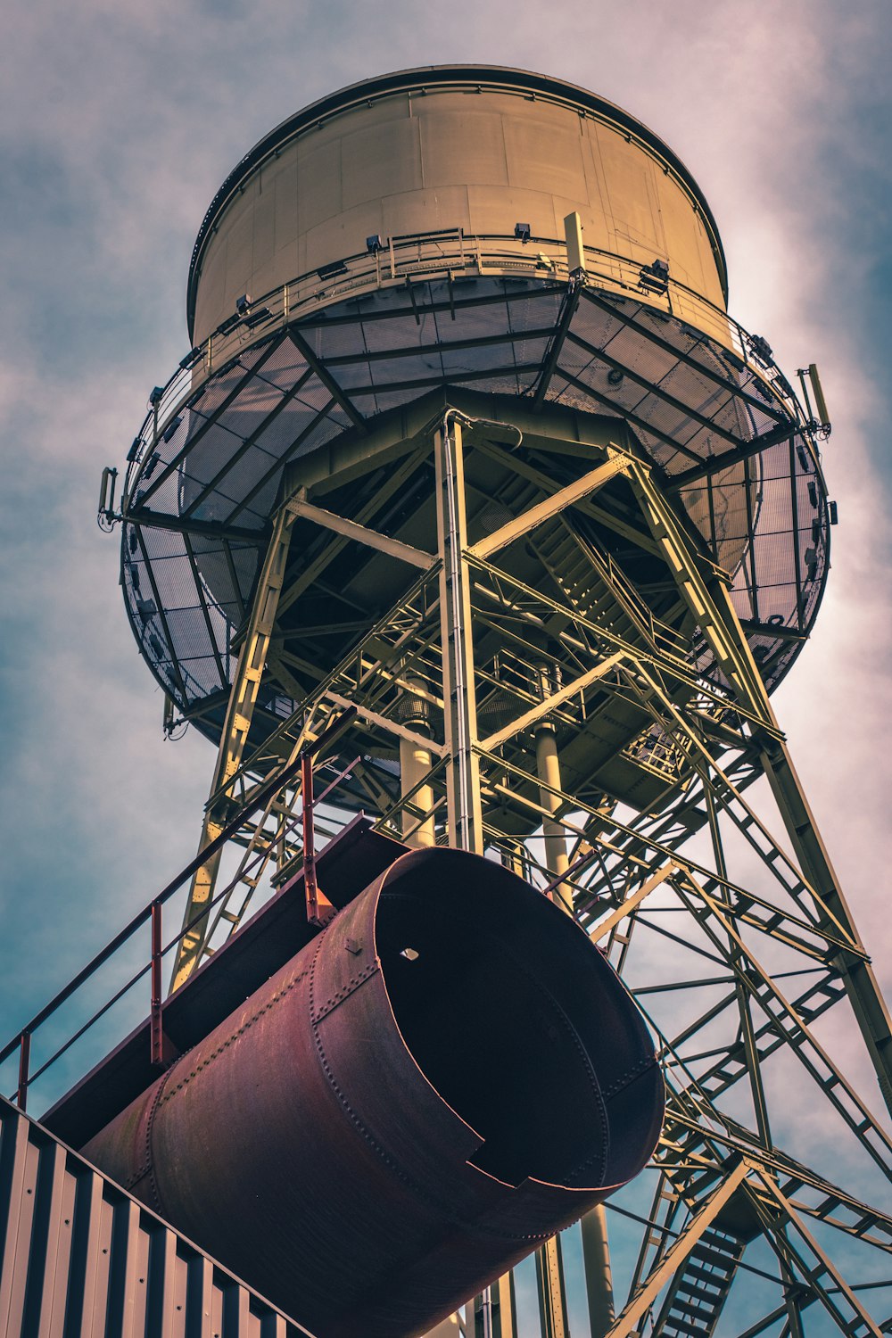 gray and red metal tower