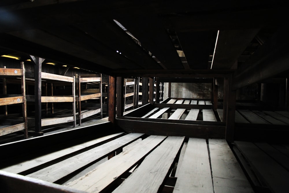 brown wooden bench on wooden floor