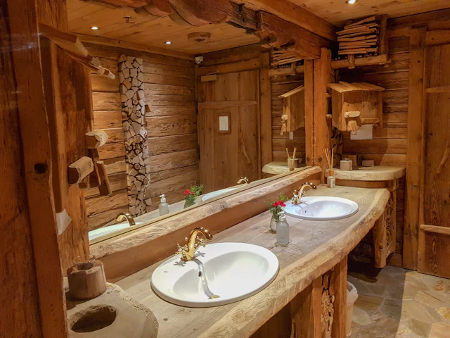 Timber Clad Wash Counter — commercial washroom interior design