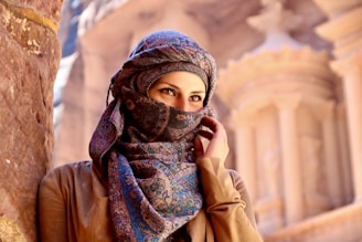 woman in blue and white hijab
