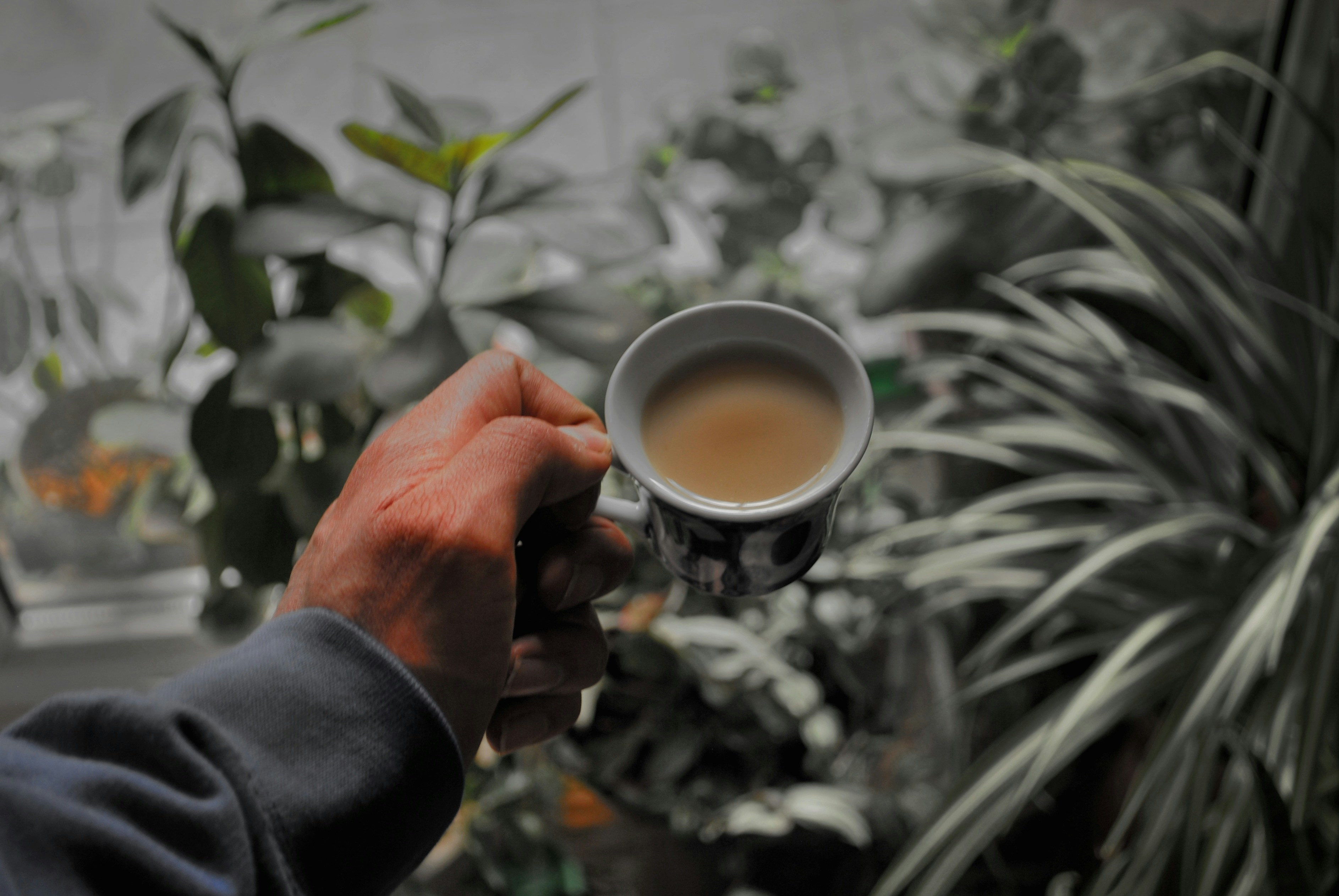 serene morning scene with a person stretching and a cup of herbal tea