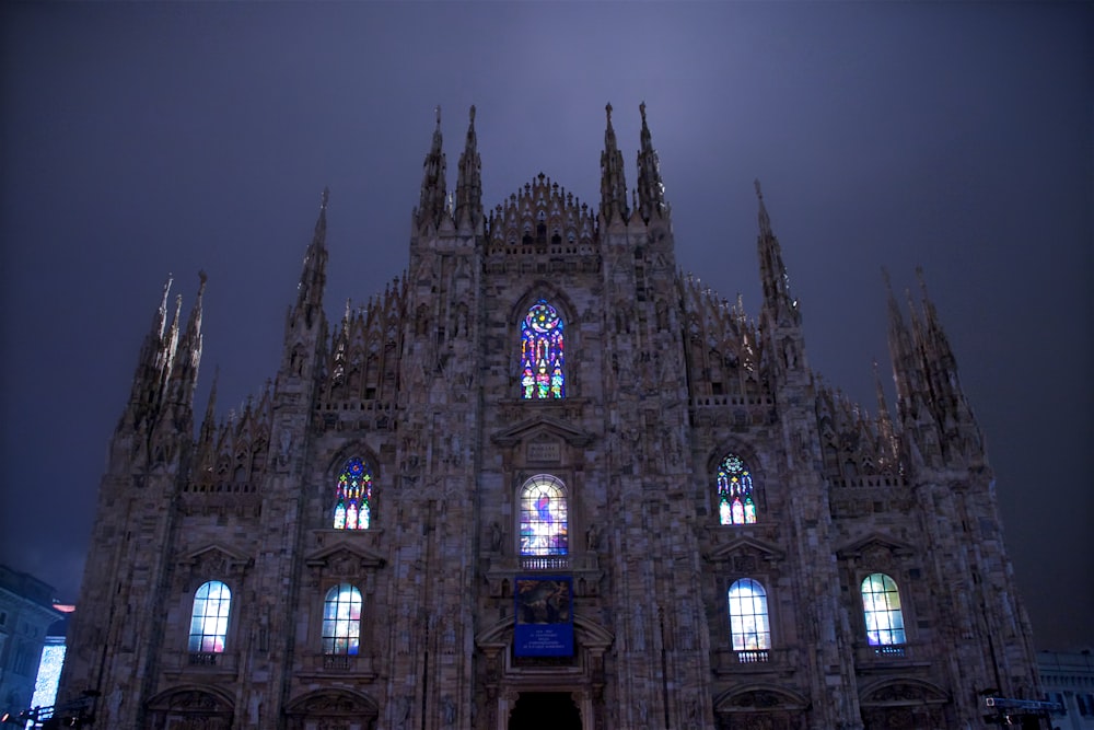 gray concrete cathedral during night time