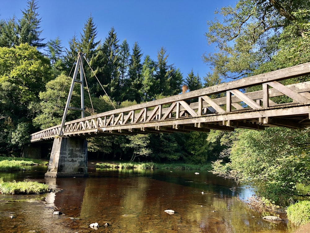 Graue Brücke über den Fluss tagsüber