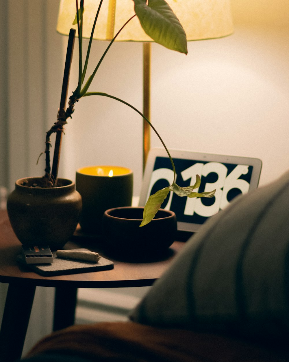 black ceramic vase on table