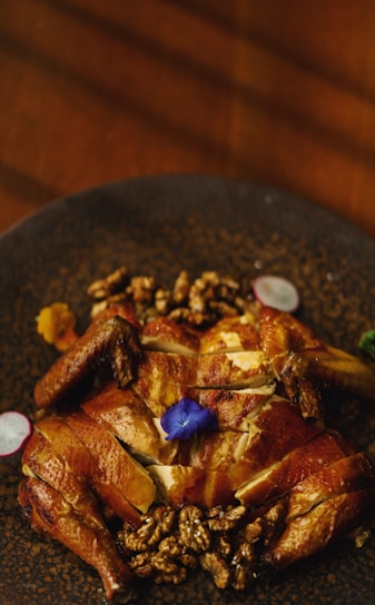 cooked food on black ceramic bowl