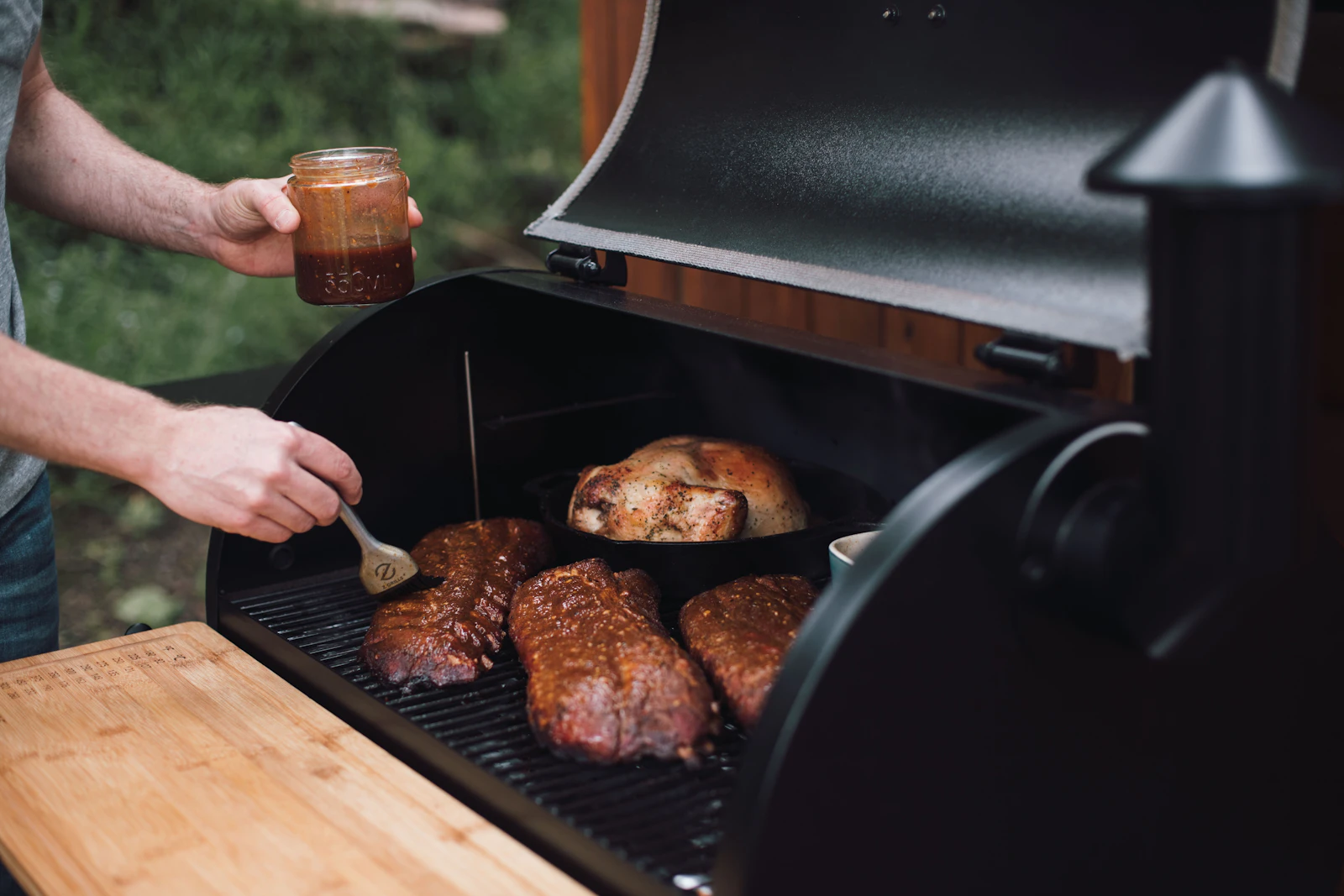 Brisket smoking over white oak