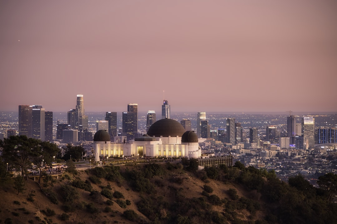 white and blue dome building, Griffith Observatory and sunset.