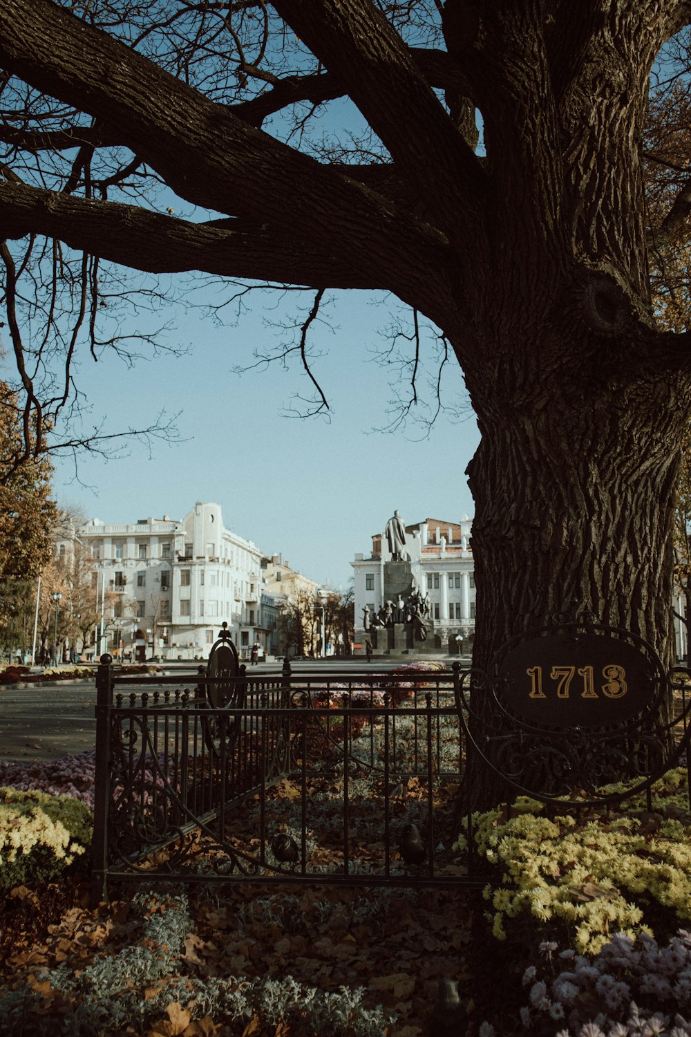 black metal fence near trees and buildings during daytime