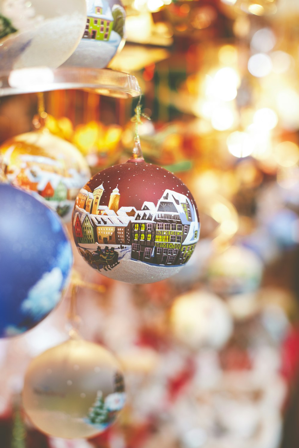 blue and white christmas baubles