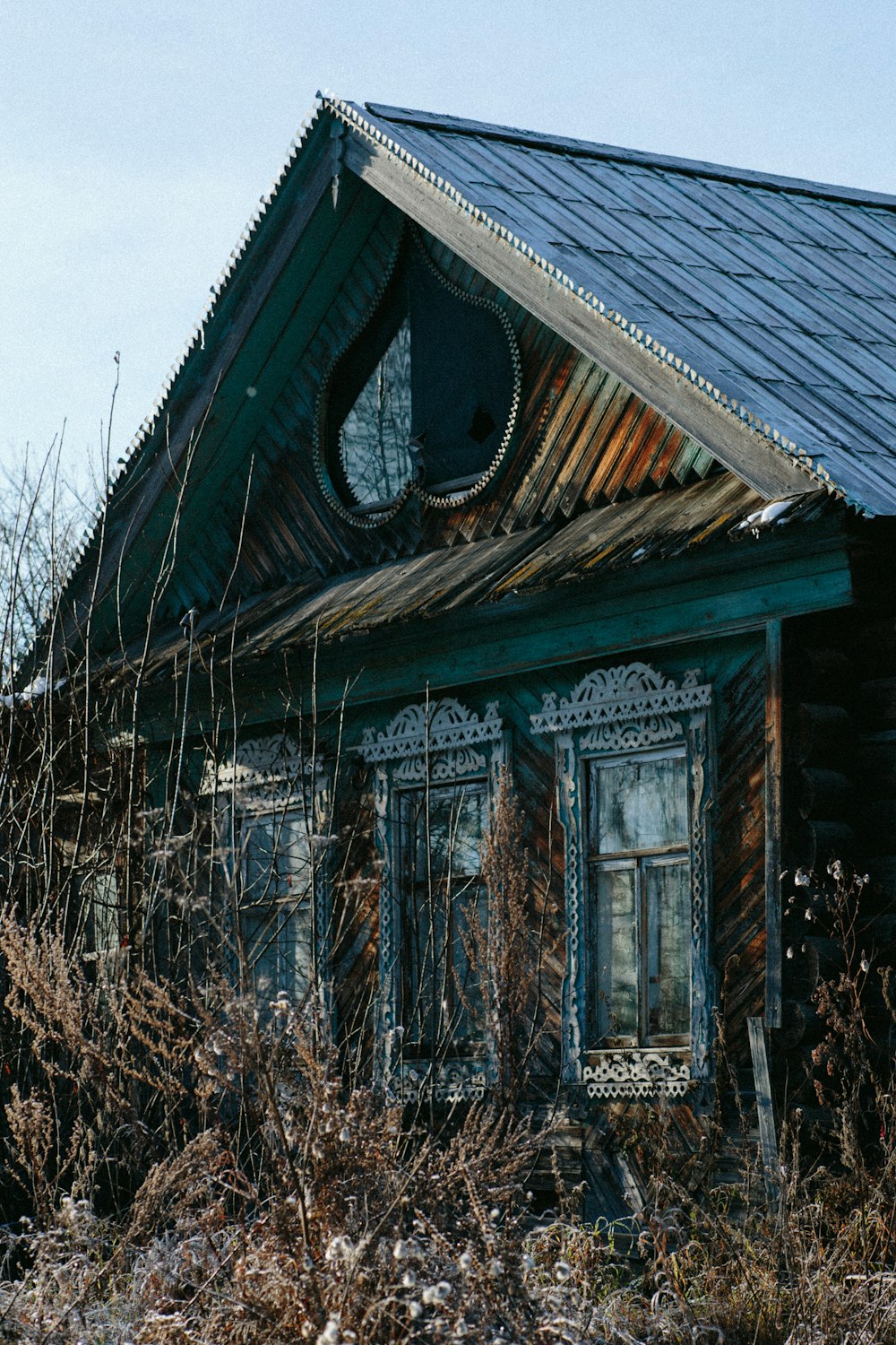 brown wooden house with brown dried plants