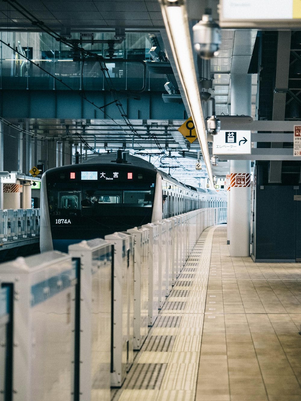 black and white train on rail