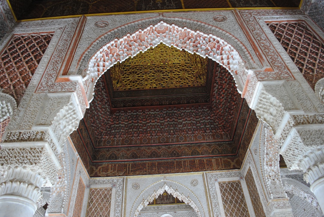 brown and white floral ceiling, Interior of the Saadian Tombs