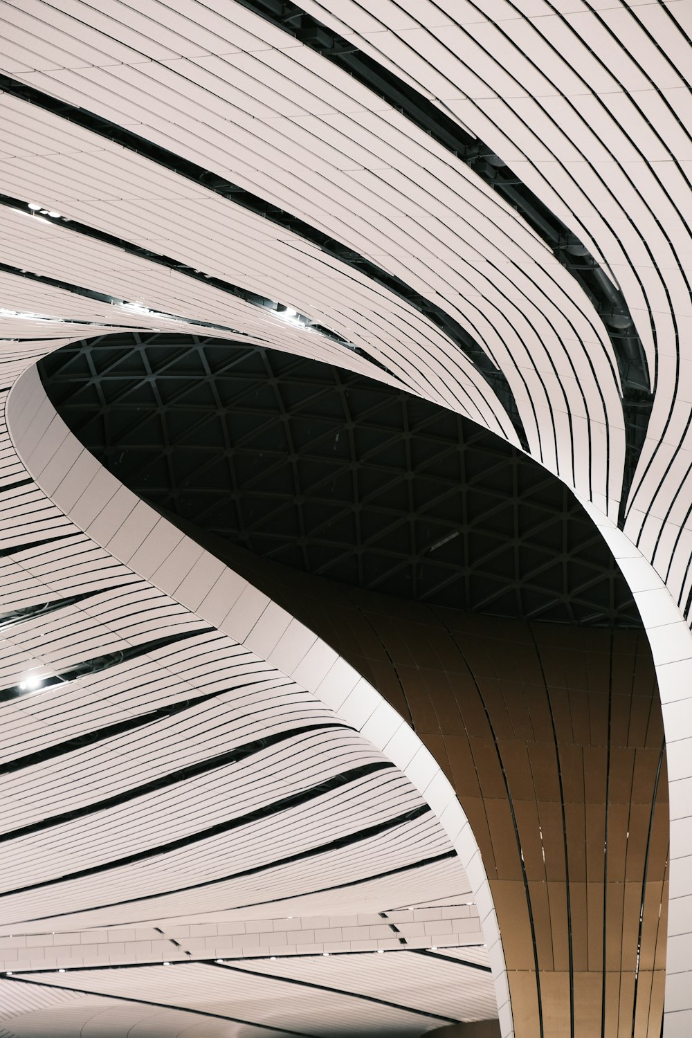 brown and white spiral staircase