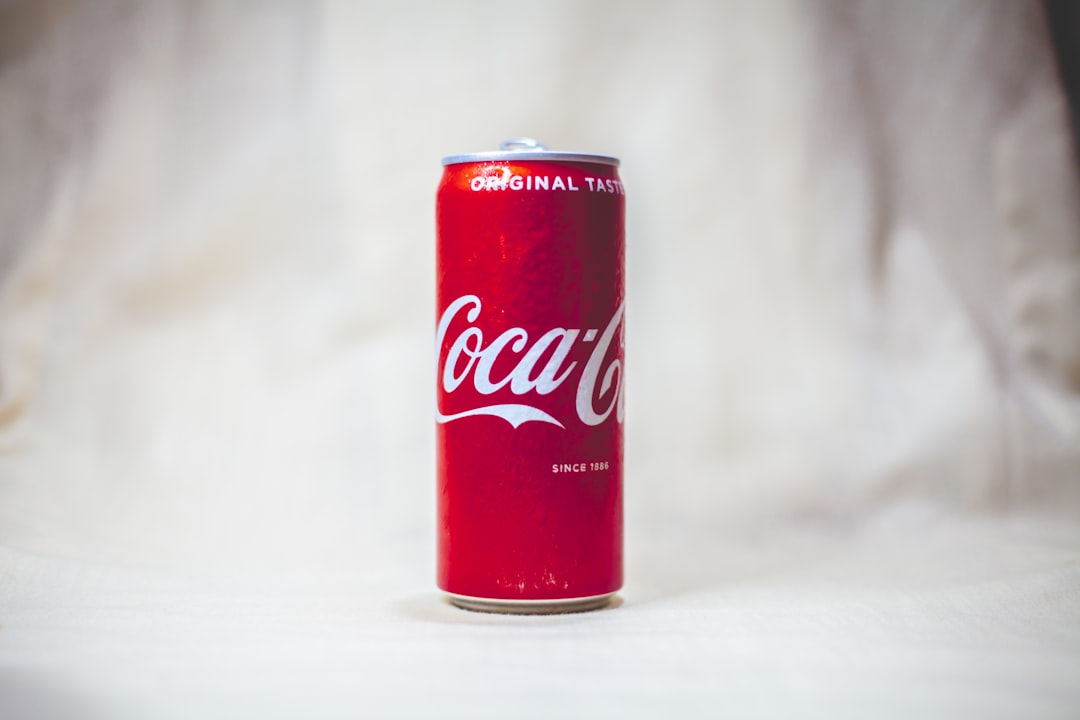 coca cola can on white table, COCA COLA REGULAR