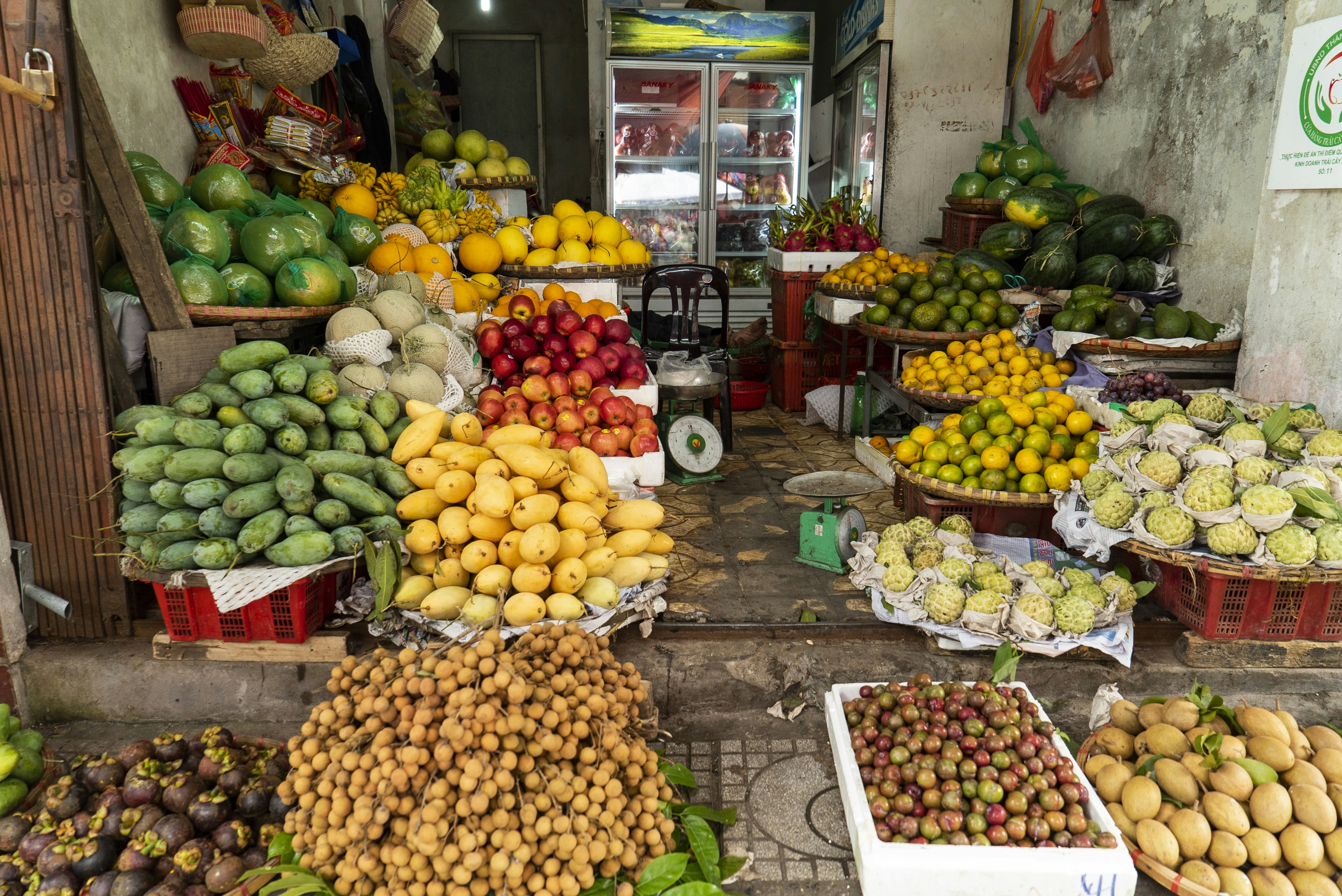 Variety of fruits with visible peels