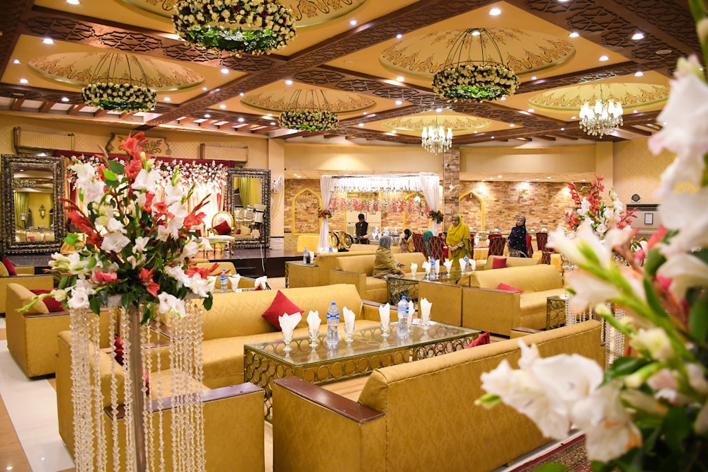 yellow and white dining table with chairs