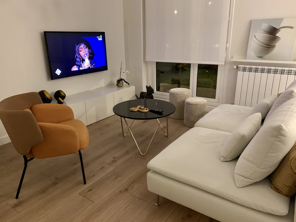 Cozy living room with a large TV