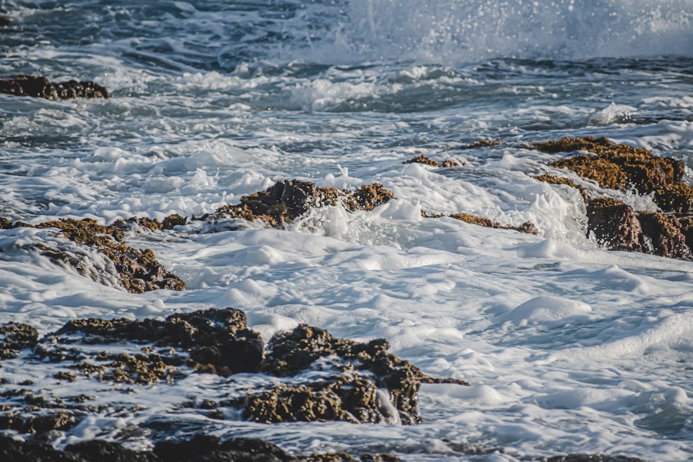 black and brown rock formation on body of water during daytime