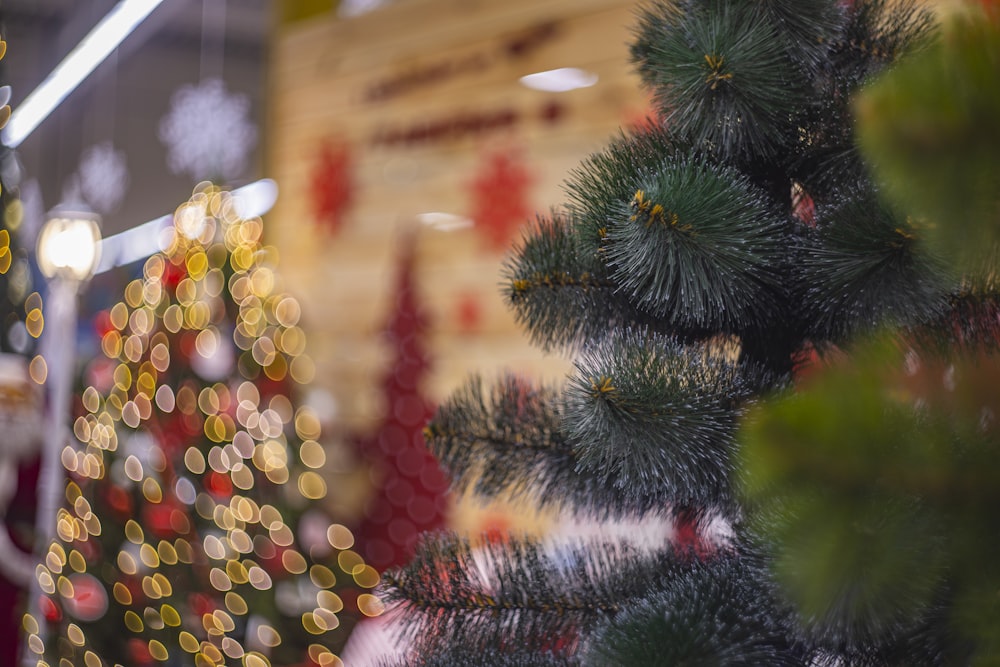 green christmas tree with red baubles