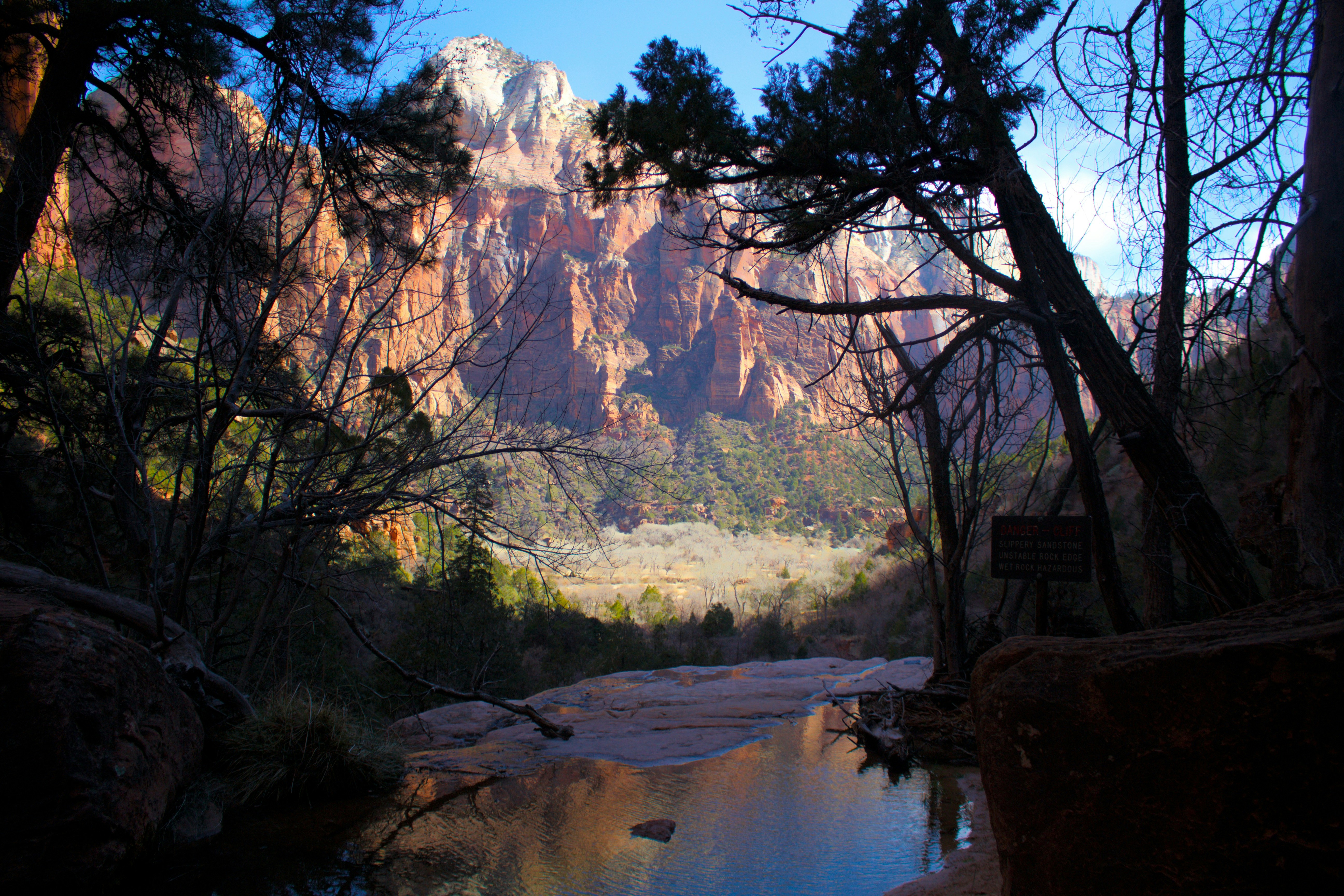 brown wooden house near lake and trees during daytime, Zion National Park