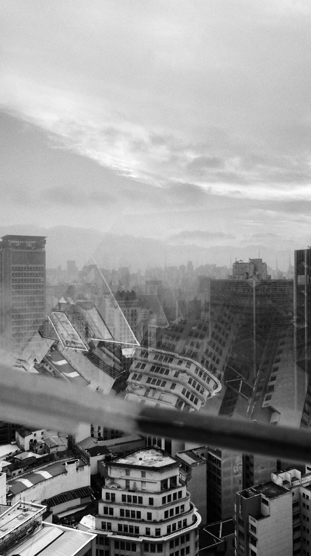 grayscale photo of city skyline