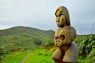 brown wooden human face sculpture on green grass field