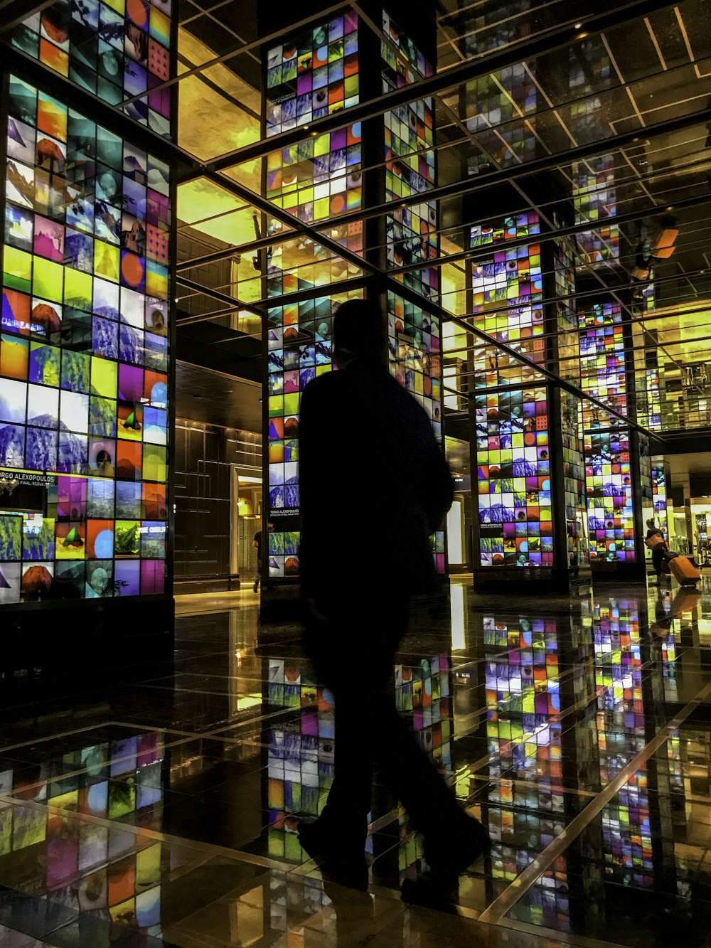 silhouette of man standing in front of glass wall