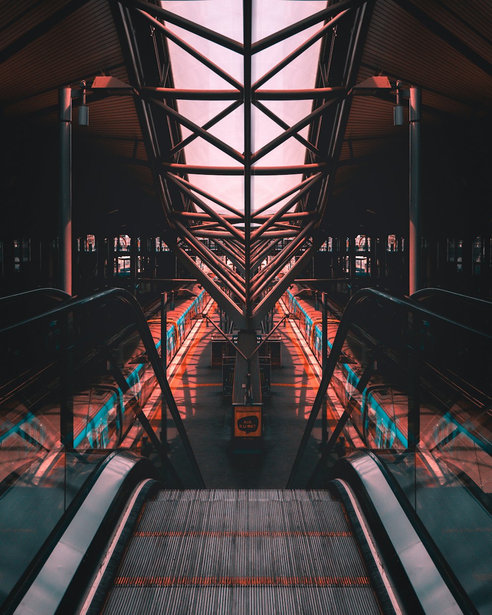 black and white train station