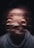 mans face with white scarf