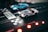 A vibrant slot racing track with cars in action.