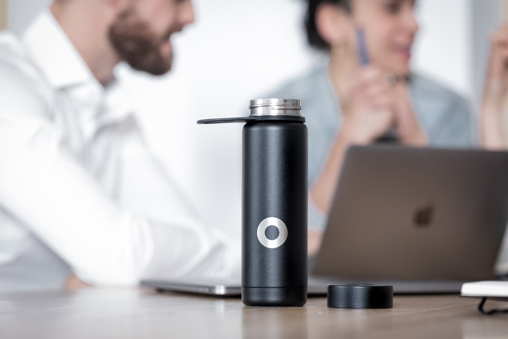 black and silver vacuum flask