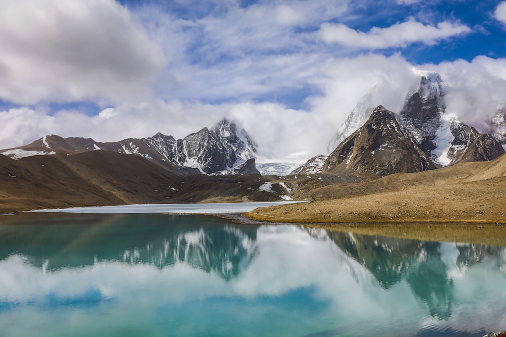 lake near snow covered mountain under blue sky during daytime