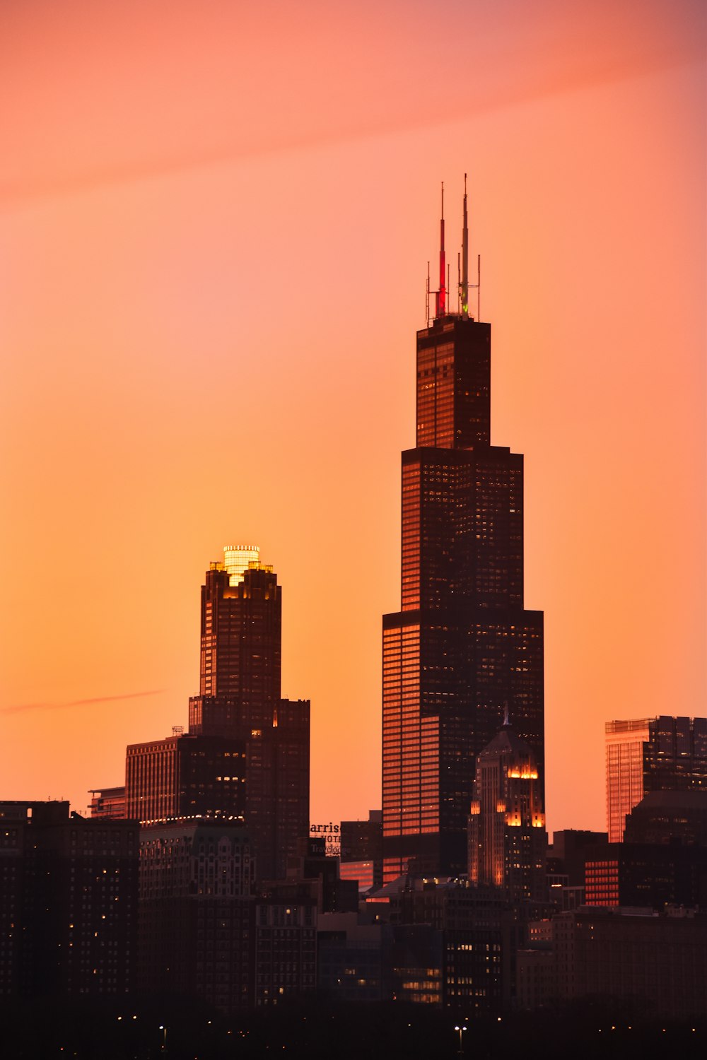 high rise buildings during sunset