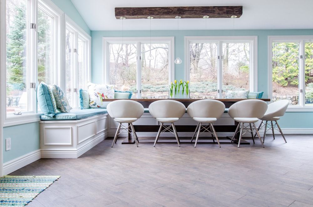 white and gray bar stools