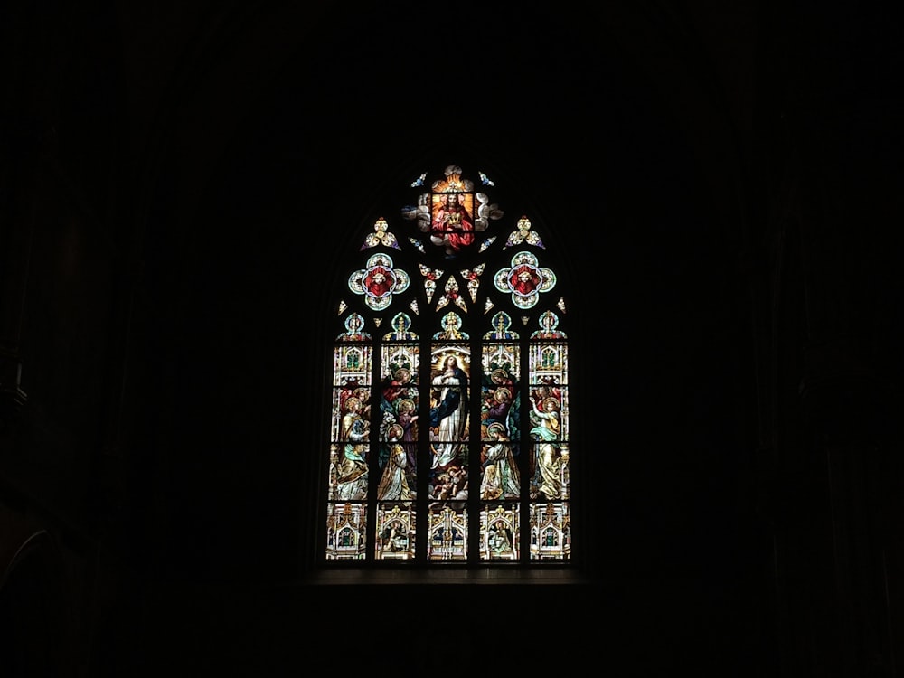 red yellow and blue floral glass window