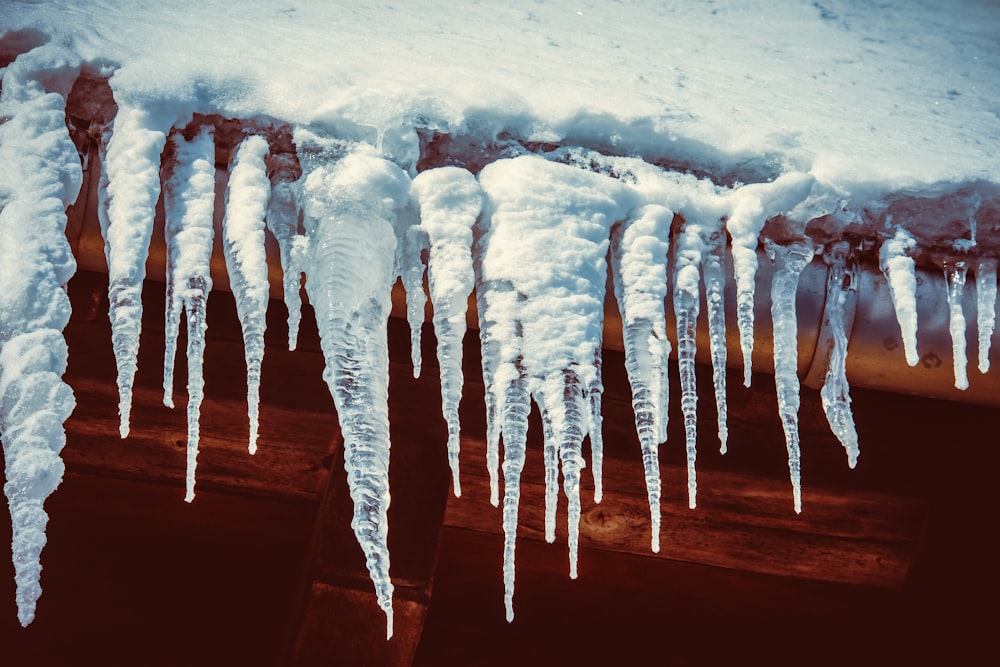 white ice on brown wooden table