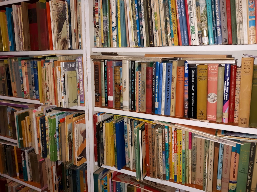 books on brown wooden shelf