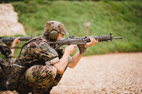 Soldiers using weapon