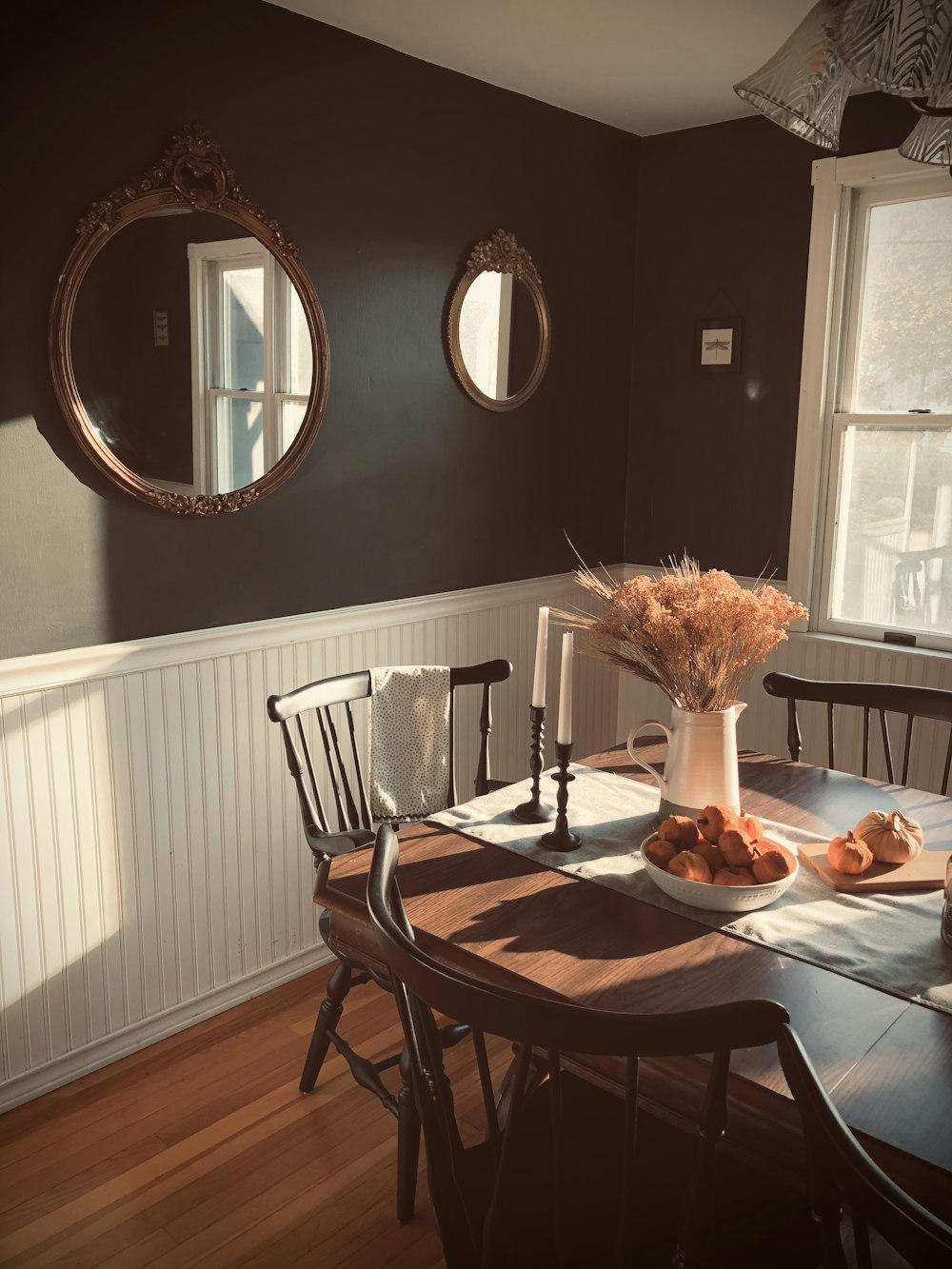 brown wooden table with chairs