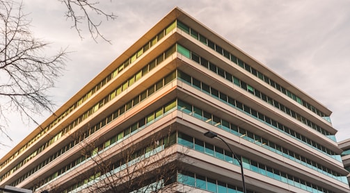 Exterior view of a modern office building with integrated BAS controls.