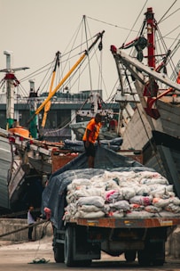 A crew member overseeing cargo loading at the port.